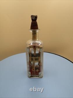 Antique Folk Art Bottle Whimsy Hand Carved Sawmill Gear Diorama Rare