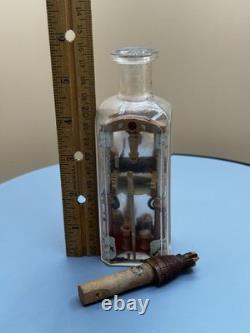 Antique Folk Art Bottle Whimsy Hand Carved Sawmill Gear Diorama Rare