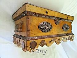 Antique Folk Art Carved Bird Stationary Box Victorian Country Primitive Chest