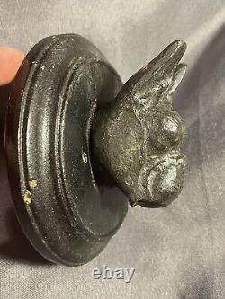 Antique Folk Art Carved Dog Head Sculpture Boston Terrier or French Bulldog