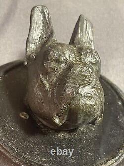 Antique Folk Art Carved Dog Head Sculpture Boston Terrier or French Bulldog