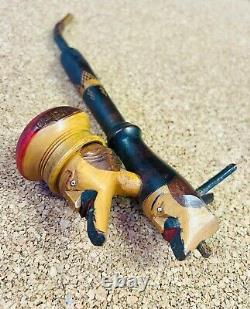 Antique Folk Art Carved Figural Tobacco Pipe Americana Man Face Wood