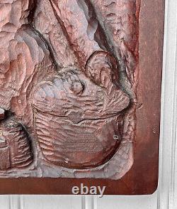 Antique Folk Art Carved Mahogany Women Wall Hanging Panel
