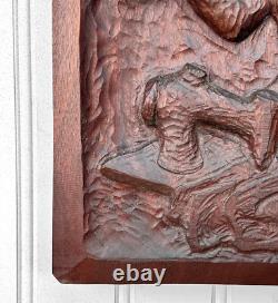 Antique Folk Art Carved Mahogany Women Wall Hanging Panel