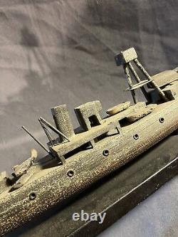 Antique Folk Art Carved Painted Nautical Maritime Battleship Ship Model WW2