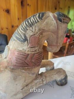 Antique Folk Art Carved Painted Wood Horse