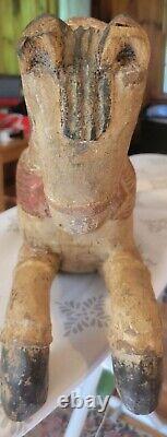 Antique Folk Art Carved Painted Wood Horse