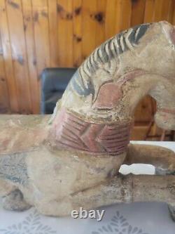 Antique Folk Art Carved Painted Wood Horse