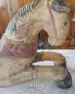 Antique Folk Art Carved Painted Wood Horse