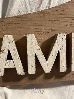Antique Folk Art Carved Painted Wooden Camp Avery Sign with raised lettering