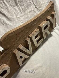 Antique Folk Art Carved Painted Wooden Camp Avery Sign with raised lettering