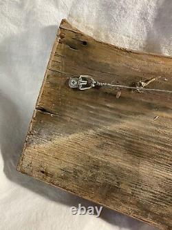 Antique Folk Art Carved Painted Wooden Camp Avery Sign with raised lettering