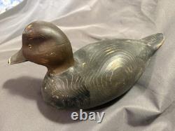 Antique Folk Art Carved & Painted Wooden Redhead Duck Decoy signed Denis Luneau