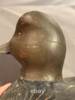Antique Folk Art Carved & Painted Wooden Redhead Duck Decoy signed Denis Luneau