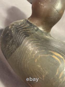 Antique Folk Art Carved & Painted Wooden Redhead Duck Decoy signed Denis Luneau