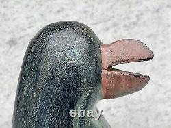 Antique Folk Art Carved Penguin Bird Wood Sculpture