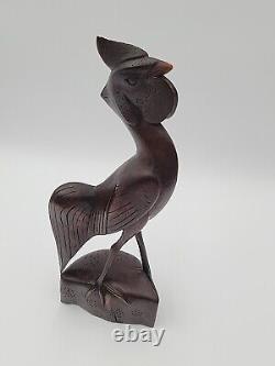 Antique Folk Art Carved Walnut Rooster 13 High Detail Sculpture Figurine