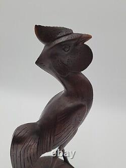 Antique Folk Art Carved Walnut Rooster 13 High Detail Sculpture Figurine