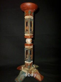 Antique Folk Art Carved Whimsey Polychrome Painted Americana AAFA Candle Stick