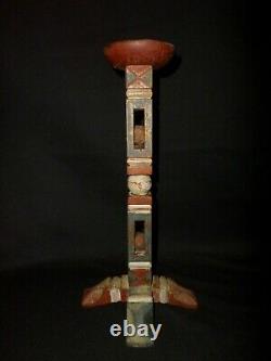 Antique Folk Art Carved Whimsey Polychrome Painted Americana AAFA Candle Stick