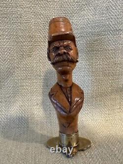 Antique Folk Art Carved Wood & Bronze Soldier Wax Seal By Jose Alcantara