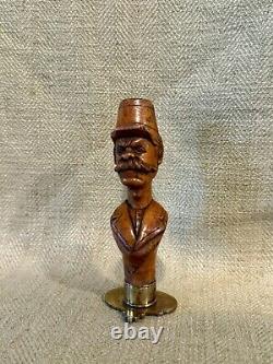 Antique Folk Art Carved Wood & Bronze Soldier Wax Seal By Jose Alcantara
