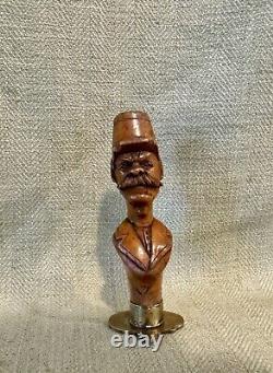 Antique Folk Art Carved Wood & Bronze Soldier Wax Seal By Jose Alcantara