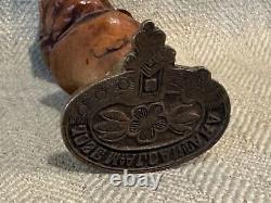 Antique Folk Art Carved Wood & Bronze Soldier Wax Seal By Jose Alcantara