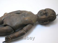 Antique Folk Art Carved Wood Double Sided Boy/girl Educational Sculpture B/o