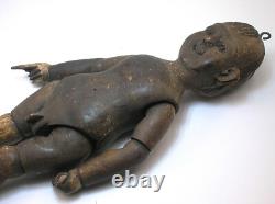 Antique Folk Art Carved Wood Double Sided Boy/girl Educational Sculpture B/o