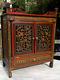 Antique Folk Art Carved Wood Hand Painted Table Top Cabinet C1900