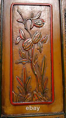 Antique Folk Art Carved Wood Hand Painted Table Top Cabinet c1900