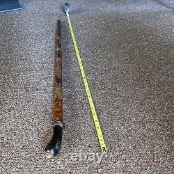 Antique Folk Art Carved Wood/Horn Swagger Knob Walking Stick Cane Vtg 36.5 #fh