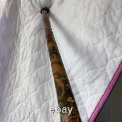 Antique Folk Art Carved Wood/Horn Swagger Knob Walking Stick Cane Vtg 36.5 #fh