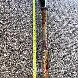 Antique Folk Art Carved Wood/Horn Swagger Knob Walking Stick Cane Vtg 36.5 #fh