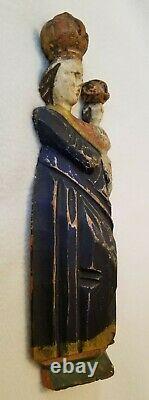 Antique Folk Art Carved Wood Madonna And Child Santos Figure Original Polychrome