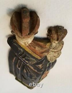 Antique Folk Art Carved Wood Madonna And Child Santos Figure Original Polychrome