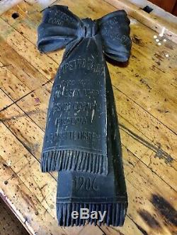 Antique Folk Art Carved Wood Mourning Ribbon, Childs Death, Memento Mori