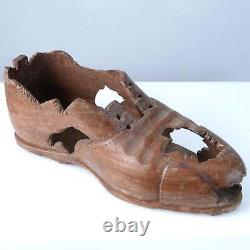 Antique Folk Art Carved Wood beat up Shoe