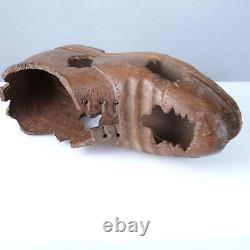 Antique Folk Art Carved Wood beat up Shoe