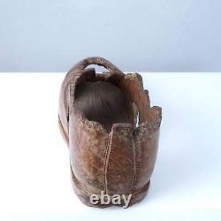 Antique Folk Art Carved Wood beat up Shoe