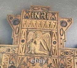 Antique Folk Art Carved Wooden 24 Inri Crucifix Cross