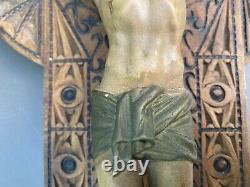 Antique Folk Art Carved Wooden 24 Inri Crucifix Cross