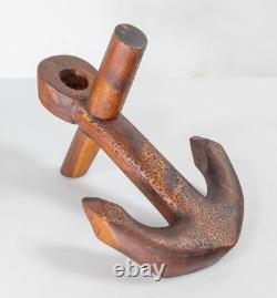 Antique Folk Art Carved Wooden Anchor Sailor Sculpture Object Tramp Art