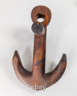 Antique Folk Art Carved Wooden Anchor Sailor Sculpture Object Tramp Art