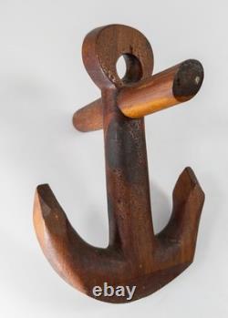 Antique Folk Art Carved Wooden Anchor Sailor Sculpture Object Tramp Art