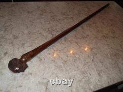 Antique Folk Art Carved Wooden Cane African Mans Head Hard Wood