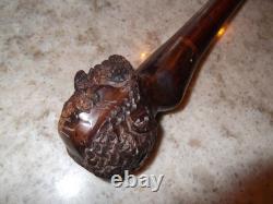 Antique Folk Art Carved Wooden Cane African Mans Head Hard Wood