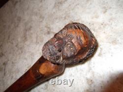Antique Folk Art Carved Wooden Cane African Mans Head Hard Wood