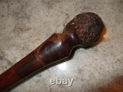 Antique Folk Art Carved Wooden Cane African Mans Head Hard Wood